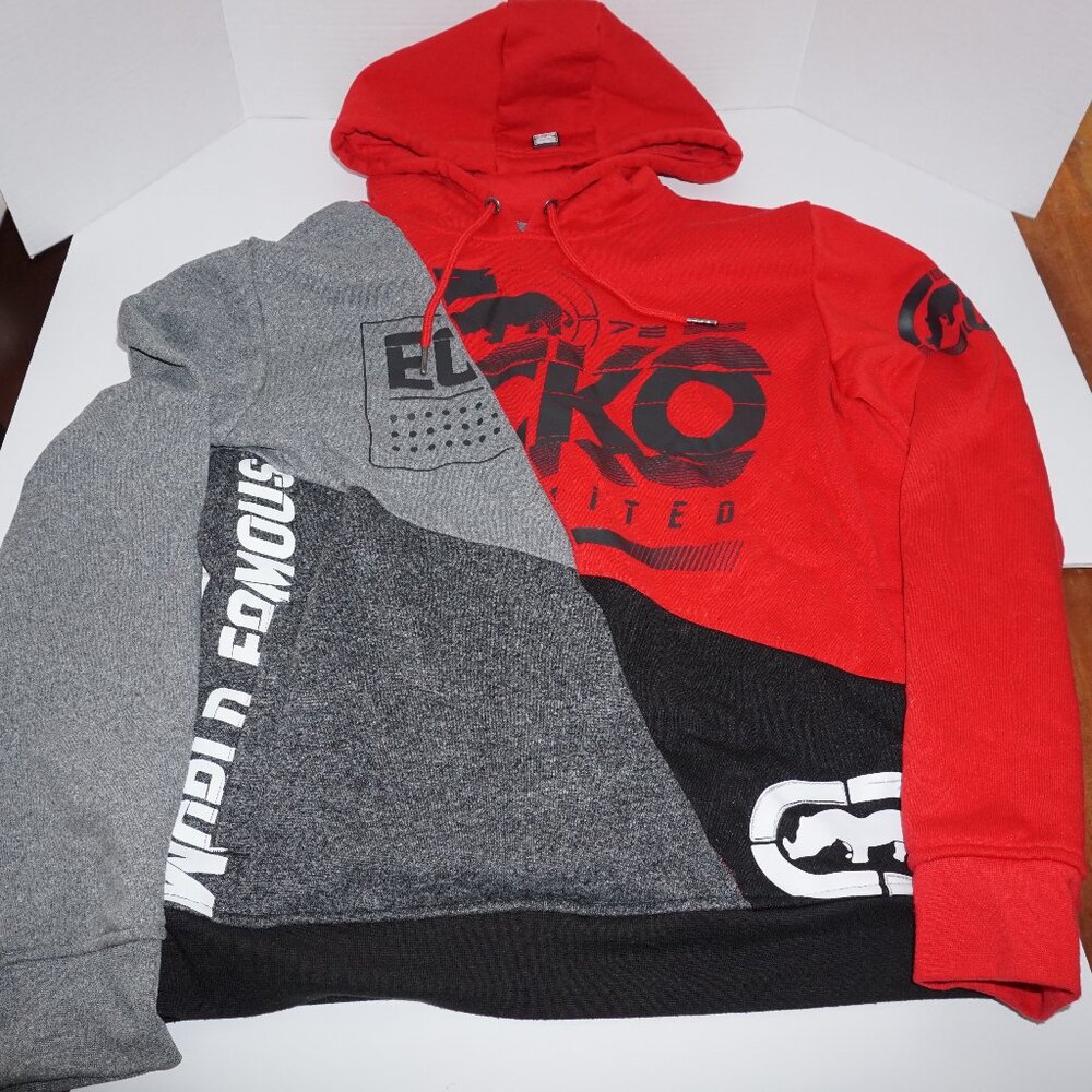 Ecko Unltd Colorblock Hoodie Red Gray Black Pullover Size Small